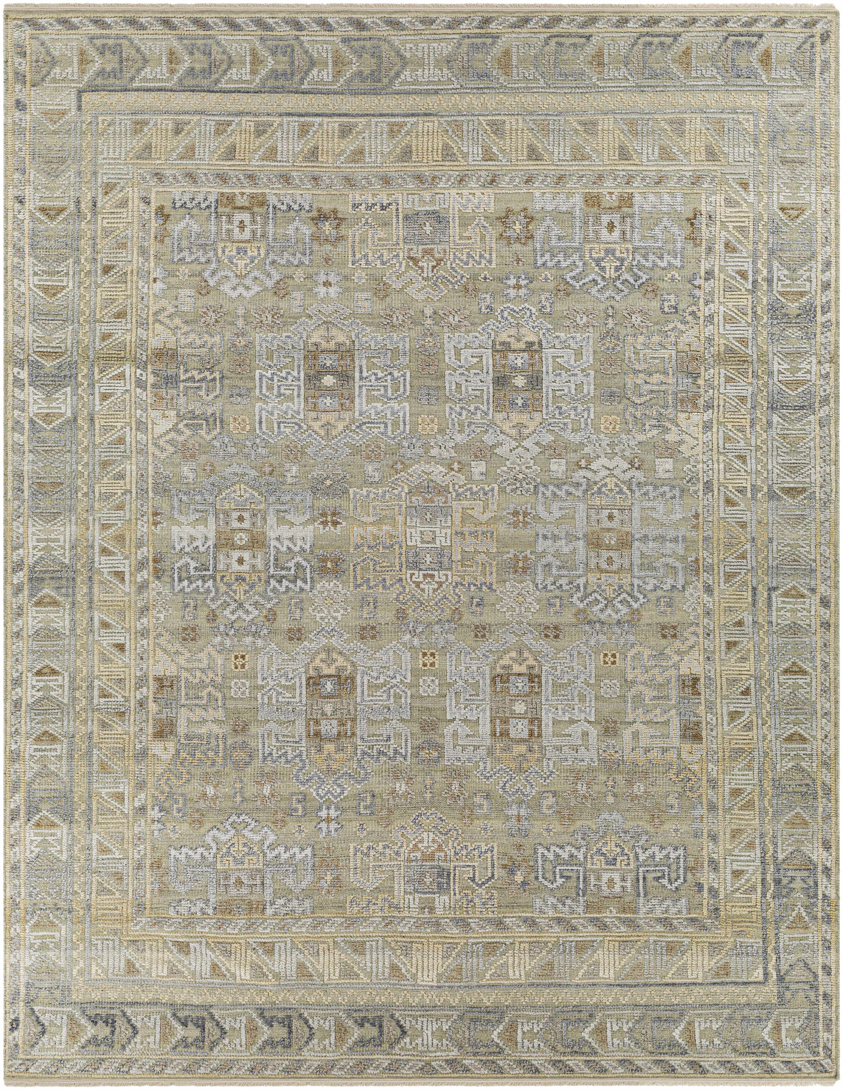 Stately Lovely Tan Hand Knotted Wool Area Rug