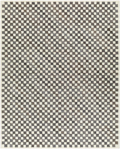 Checkered Dark Brown Hand Tufted Wool Area Rug
