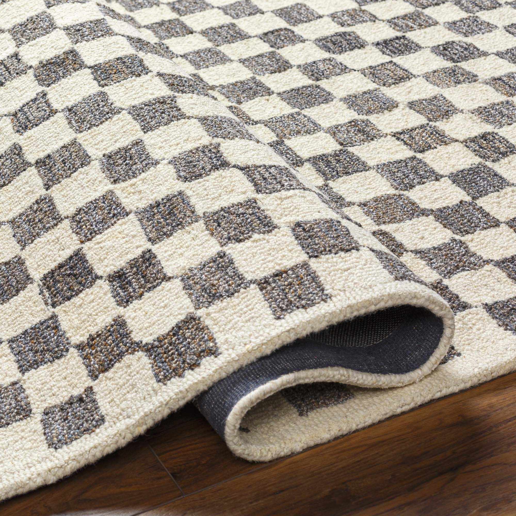 Checkered Dark Brown Hand Tufted Wool Area Rug