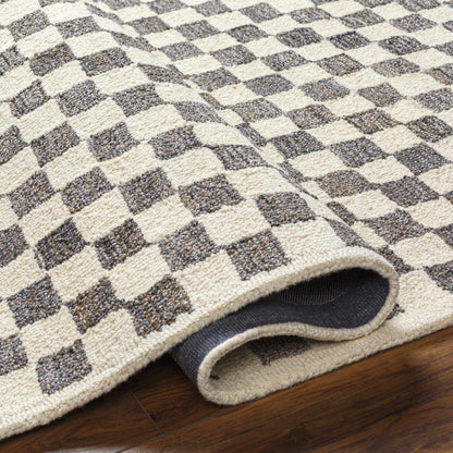 Checkered Dark Brown Hand Tufted Wool Area Rug