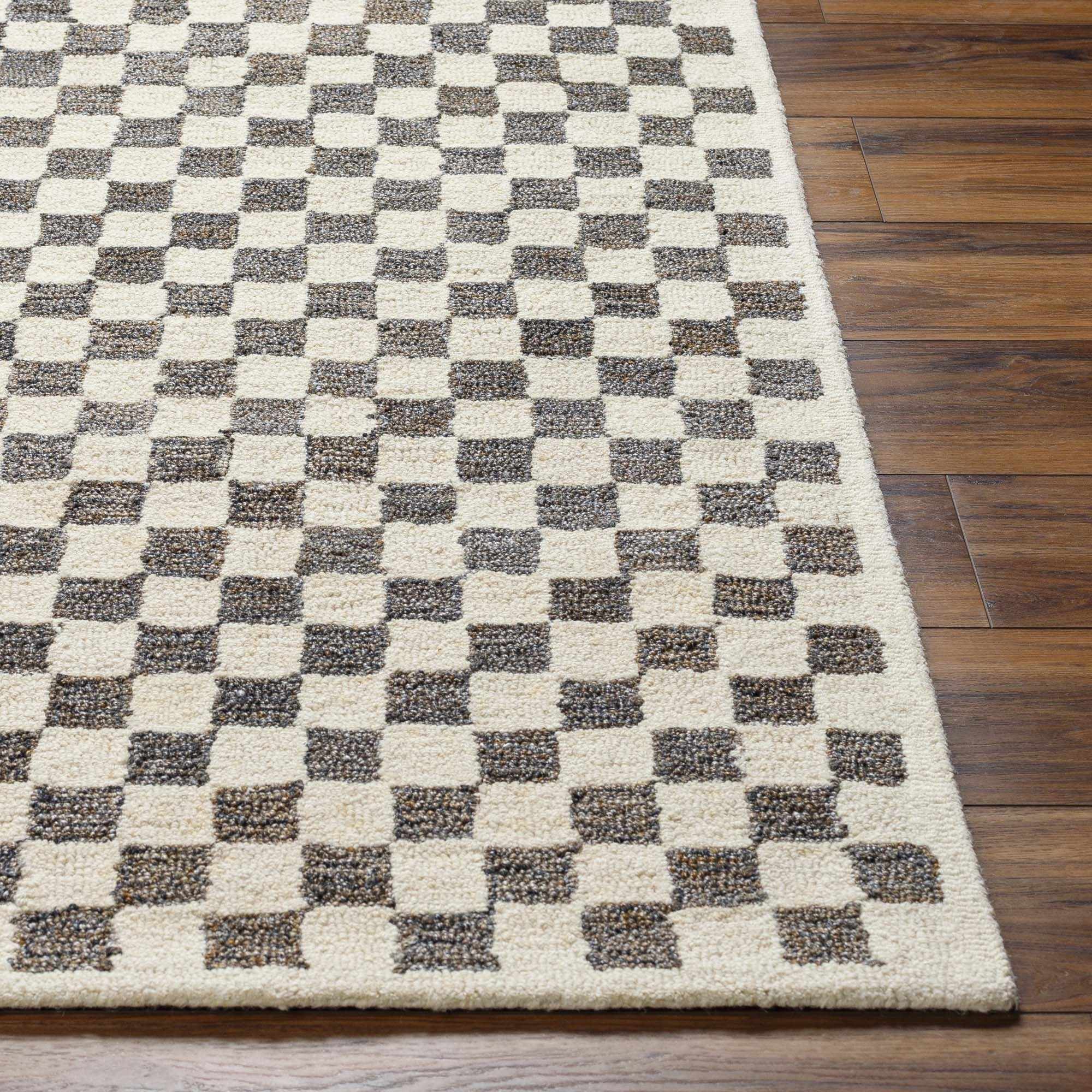 Checkered Dark Brown Hand Tufted Wool Area Rug