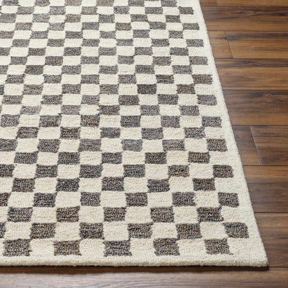 Checkered Dark Brown Hand Tufted Wool Area Rug