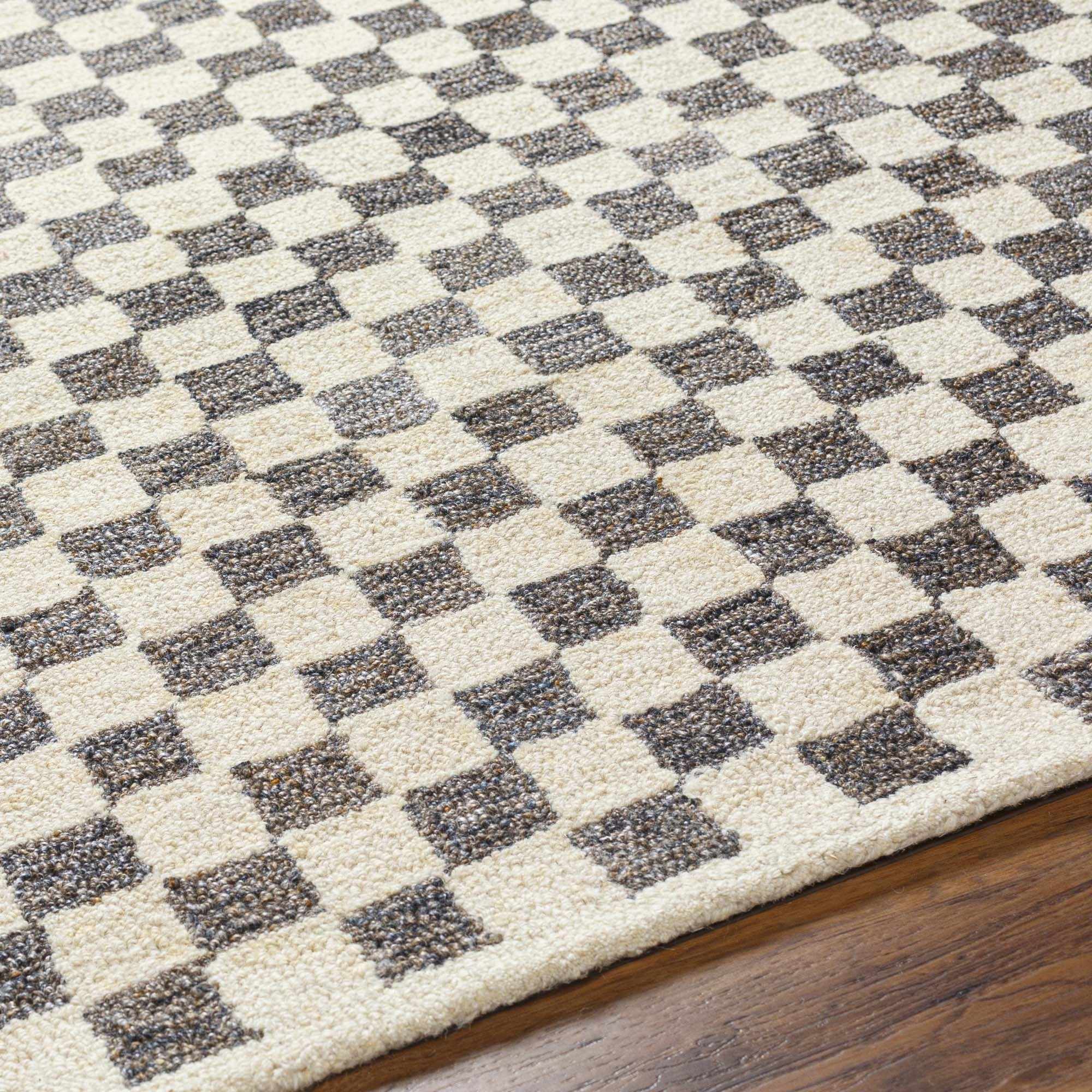 Checkered Dark Brown Hand Tufted Wool Area Rug