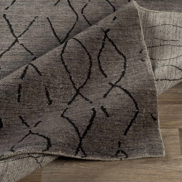 Dynamic Cozy Charcoal Viscose & Wool Hand Knotted Area Rug