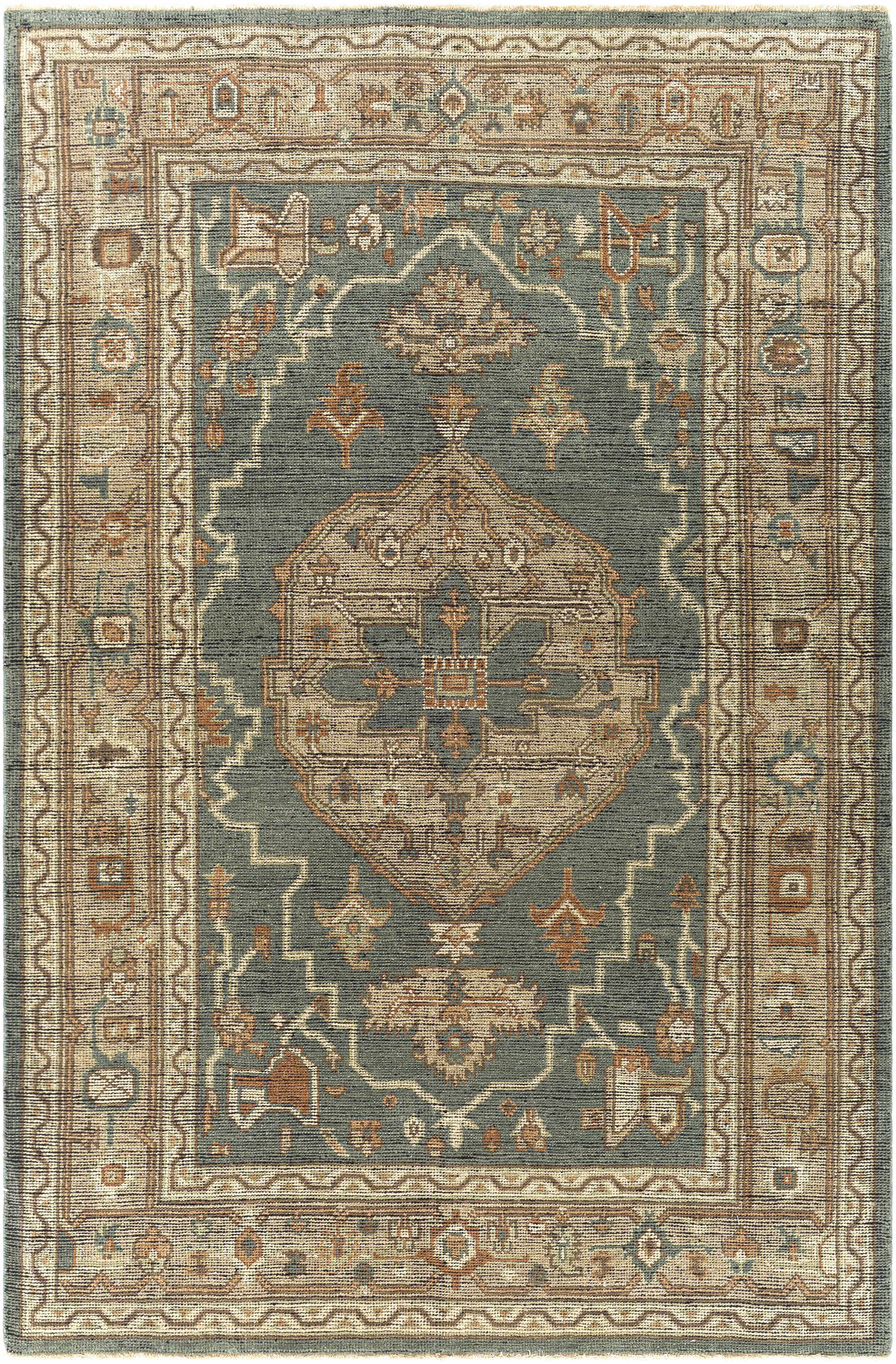 Bountiful Green Hand Knotted Wool Area Rug