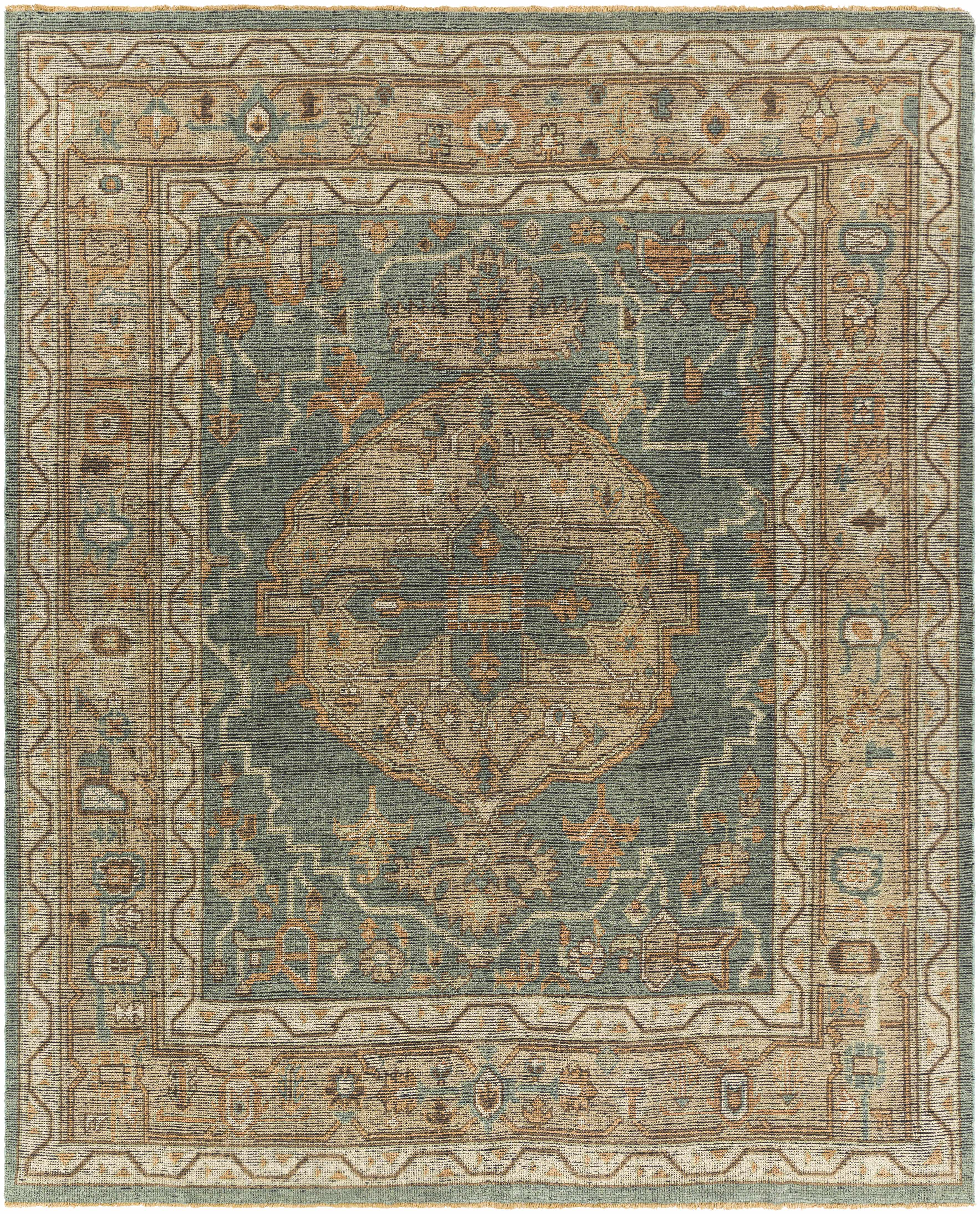 Bountiful Green Hand Knotted Wool Area Rug