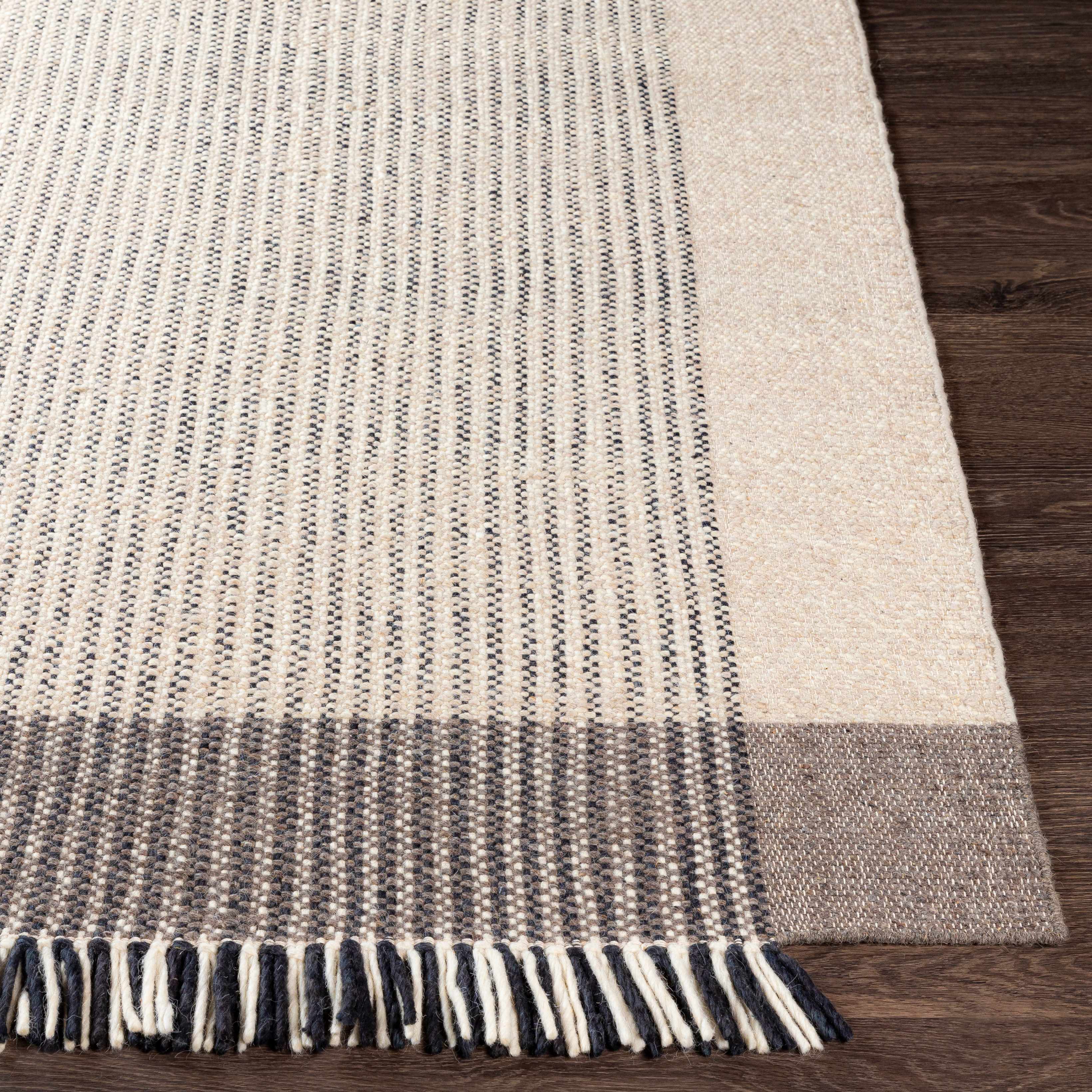 Sumptuous Modern Striped Cream Hand Woven Wool Rug