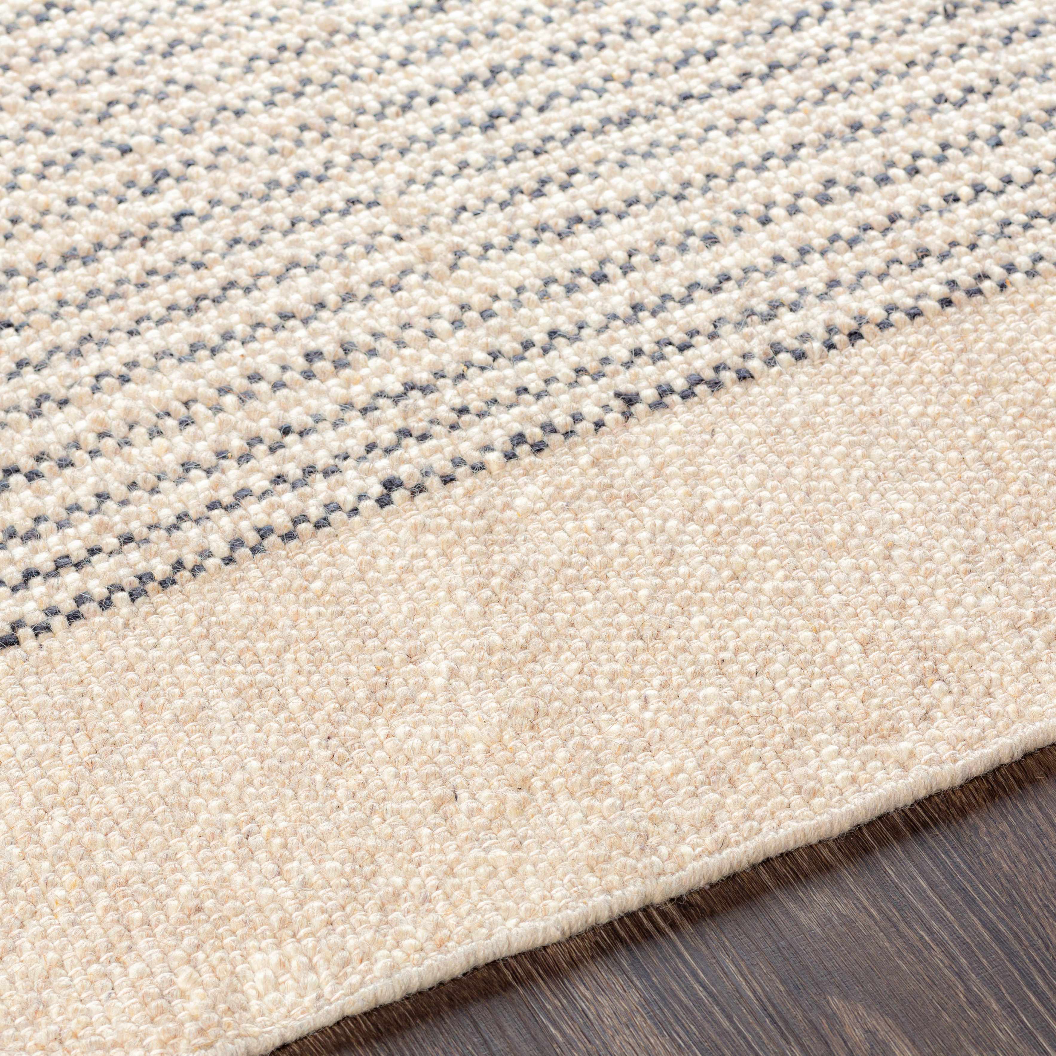 Sumptuous Modern Striped Cream Hand Woven Wool Rug