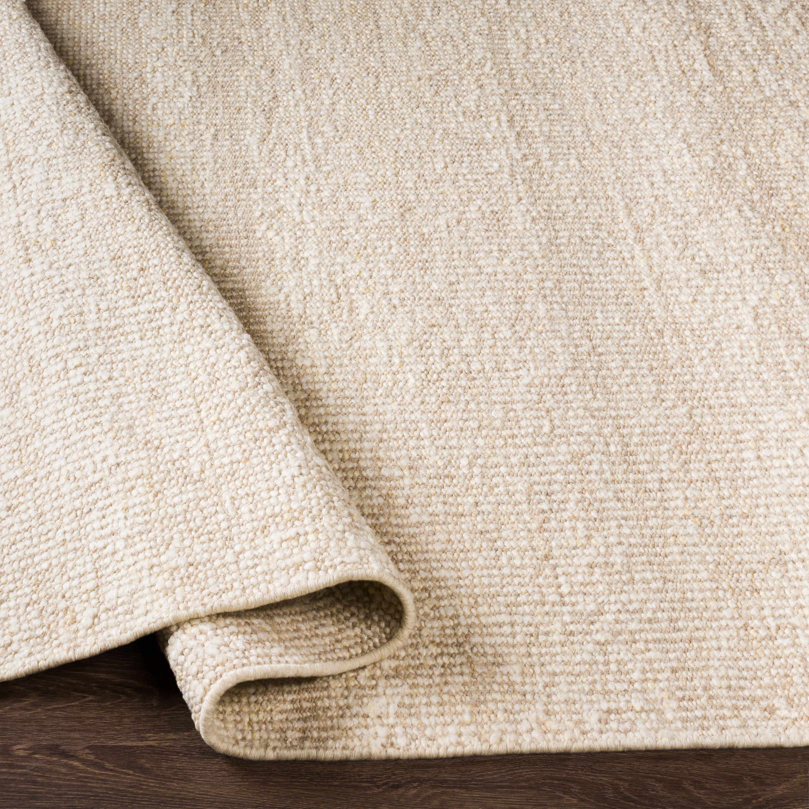 Understated Versatile Beige Wool Hand Woven Area Rug