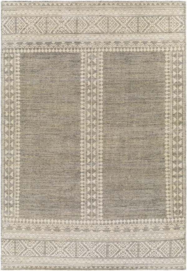 Modern Ethnic Cream Hand Knotted Wool Area Rug