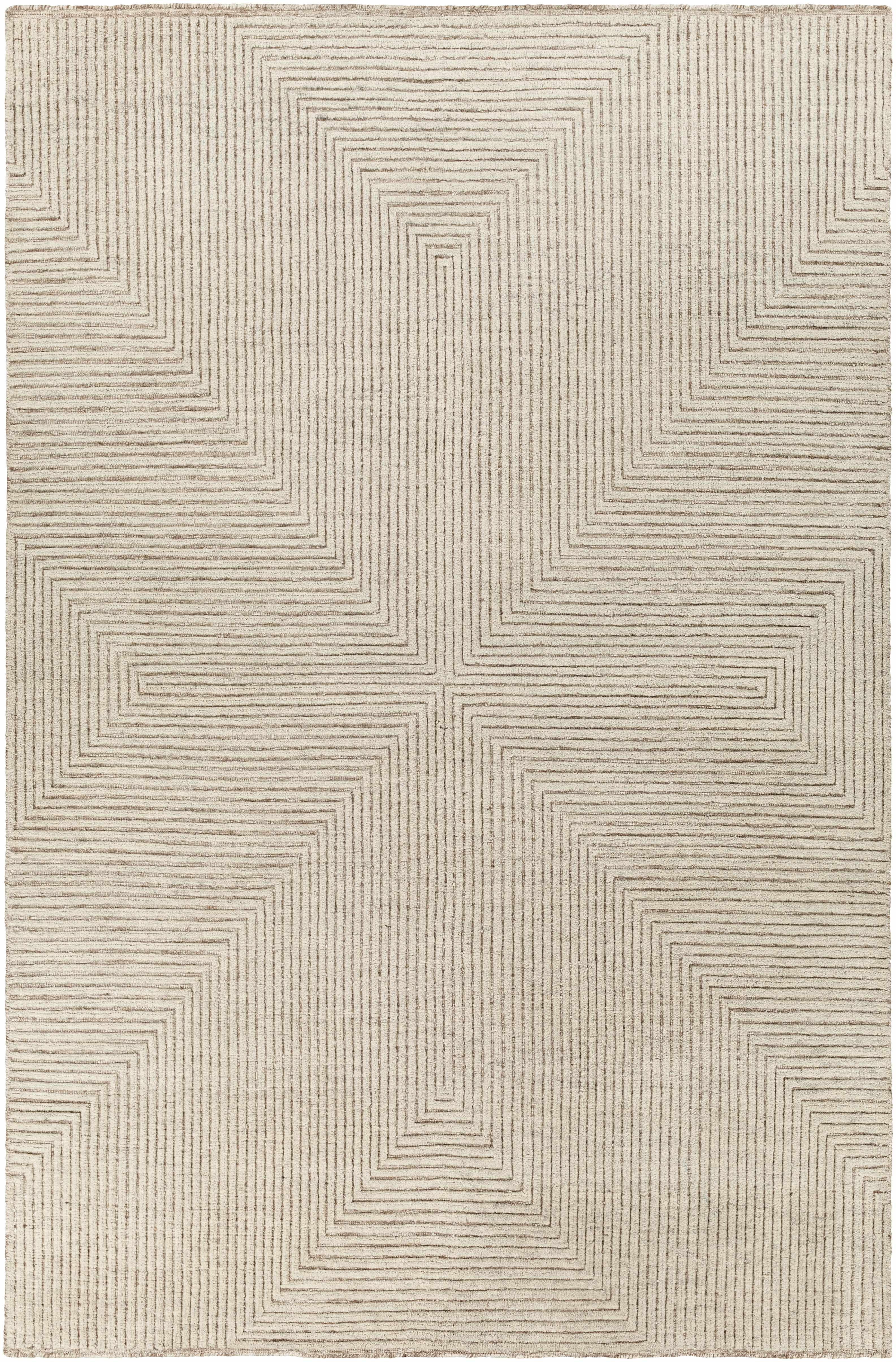 Celestial Geometric Light Brown Wool & Viscose Hand Knotted Area Rug