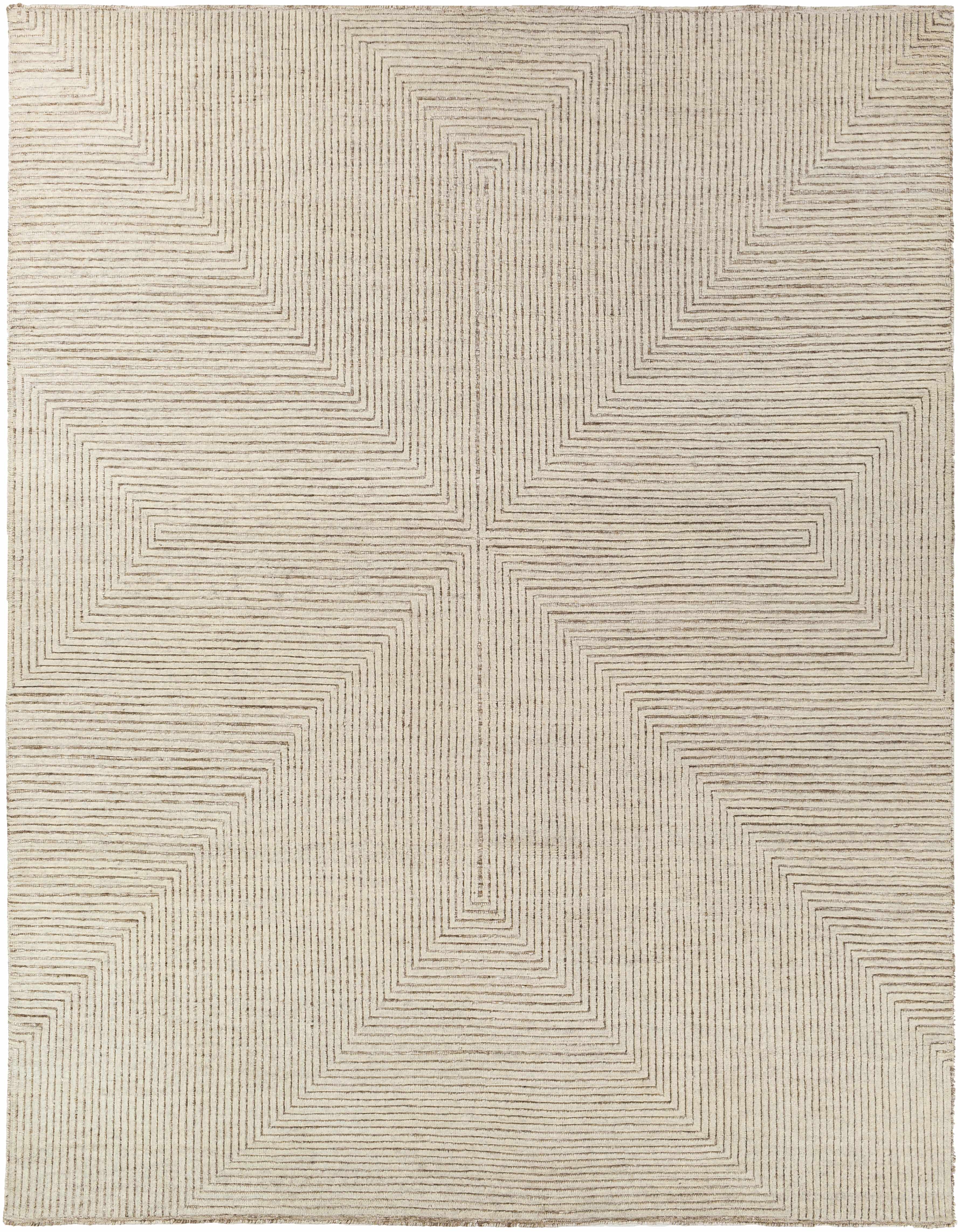 Celestial Geometric Light Brown Wool & Viscose Hand Knotted Area Rug