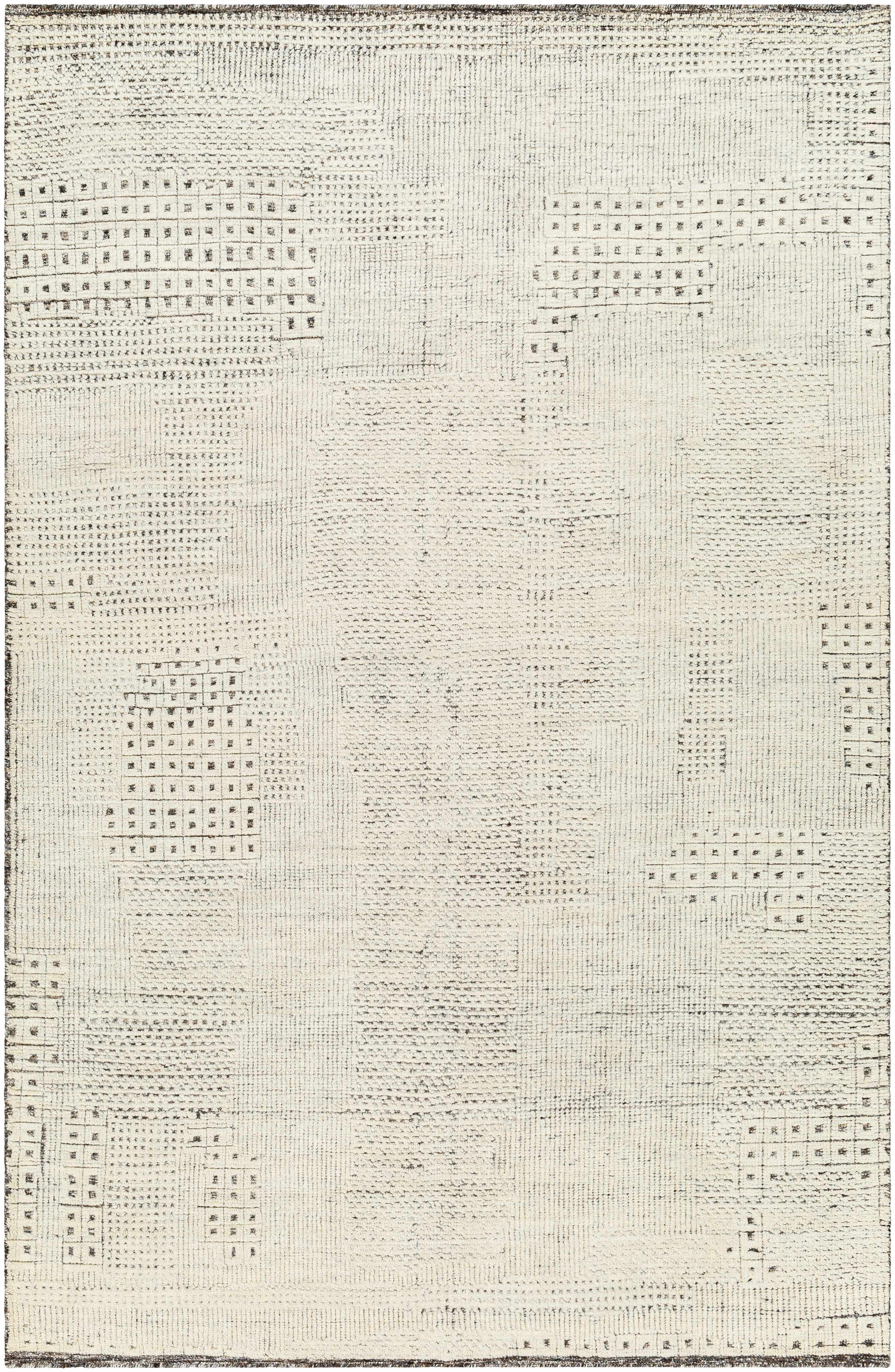 Artistic Dimensional Chic Beige Wool Hand Knotted Area Rug