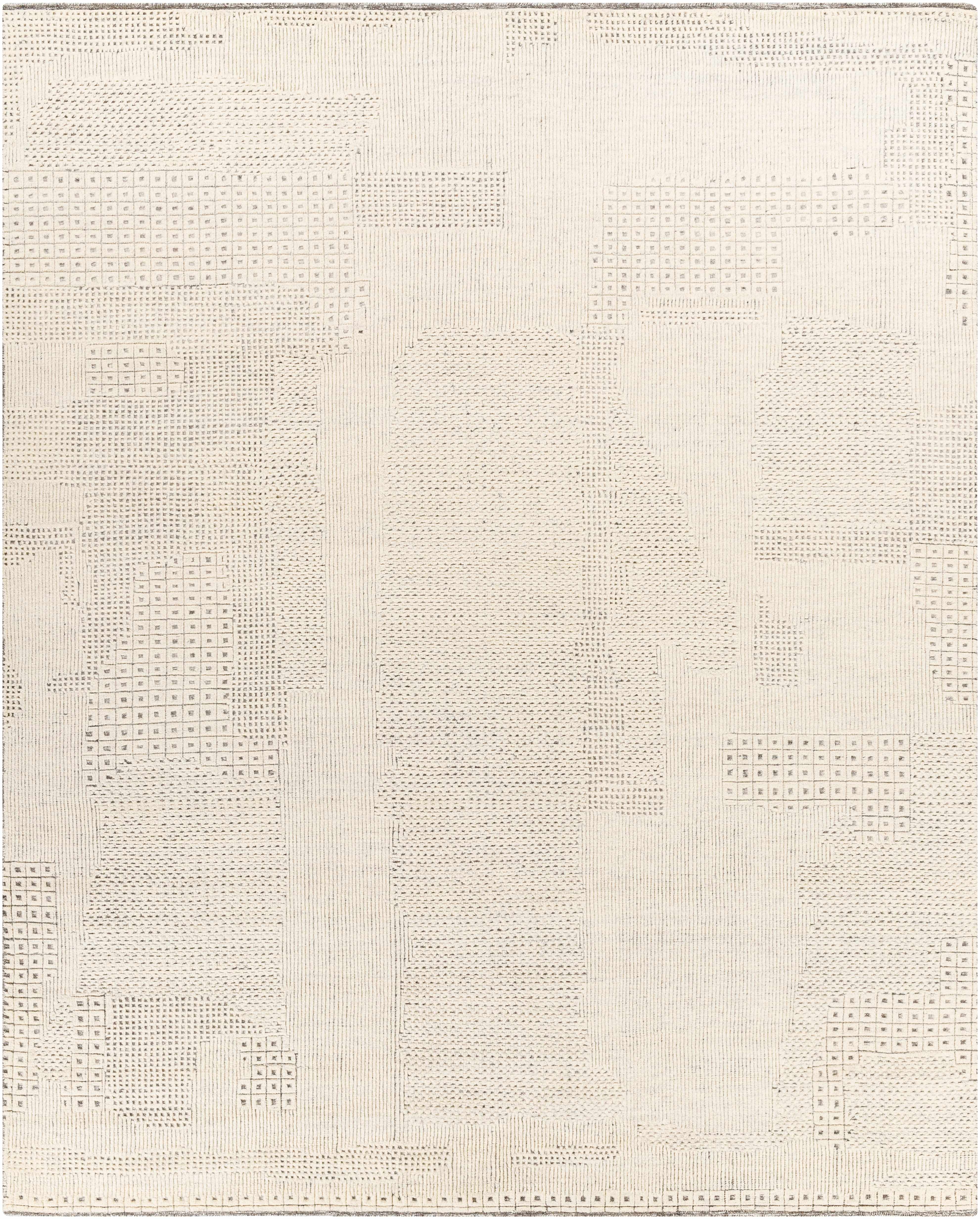 Artistic Dimensional Chic Beige Wool Hand Knotted Area Rug
