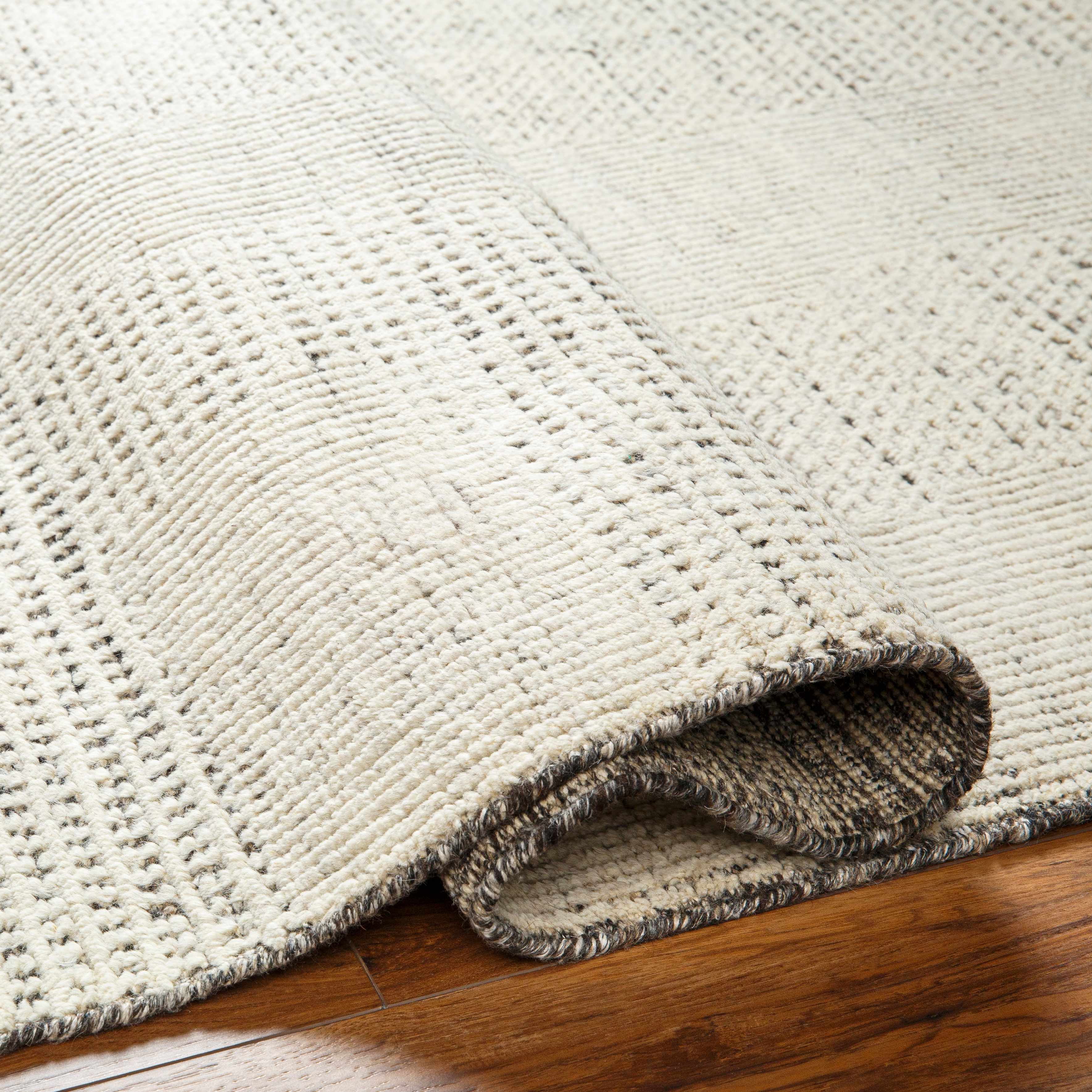 Artistic Dimensional Chic Beige Wool Hand Knotted Area Rug
