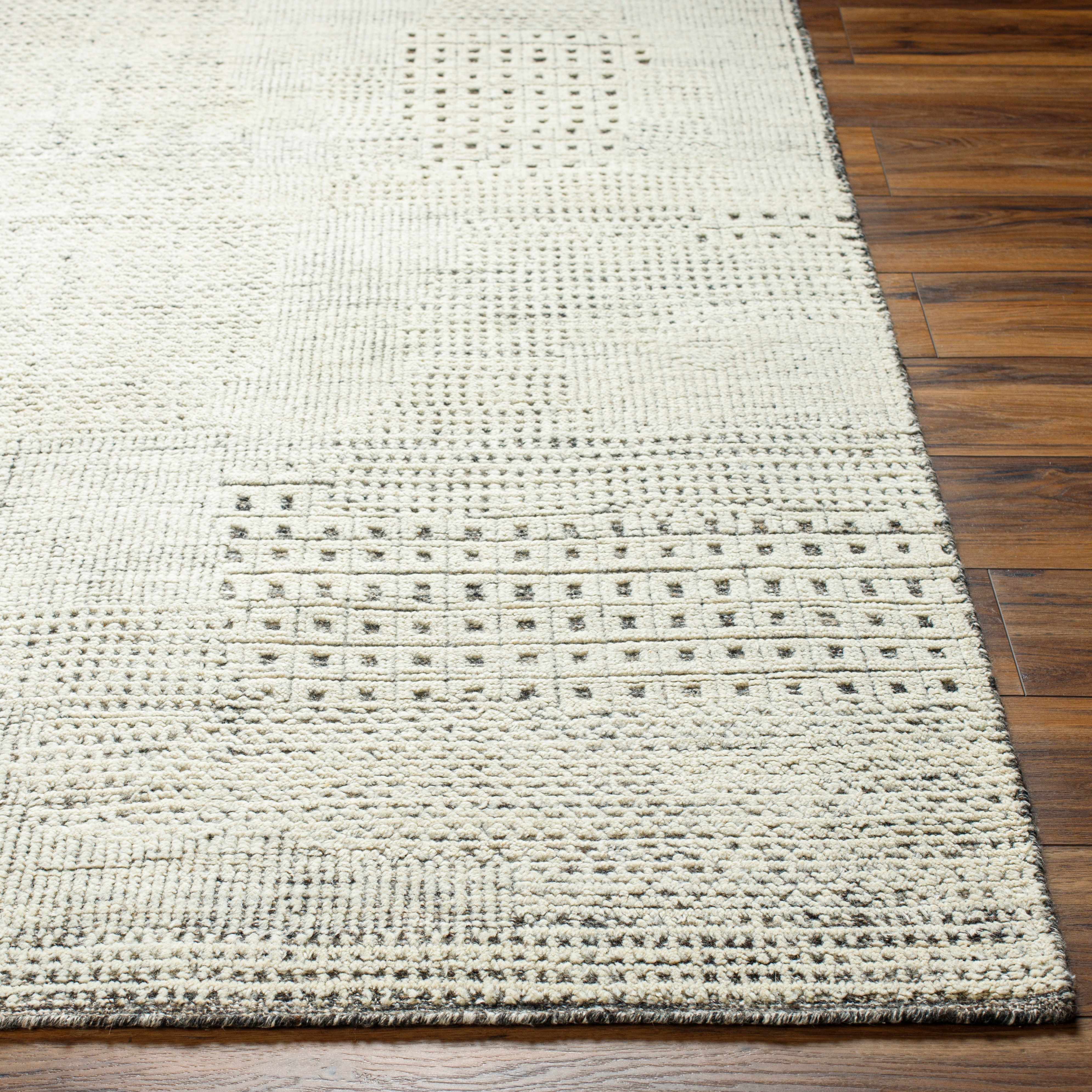 Artistic Dimensional Chic Beige Wool Hand Knotted Area Rug