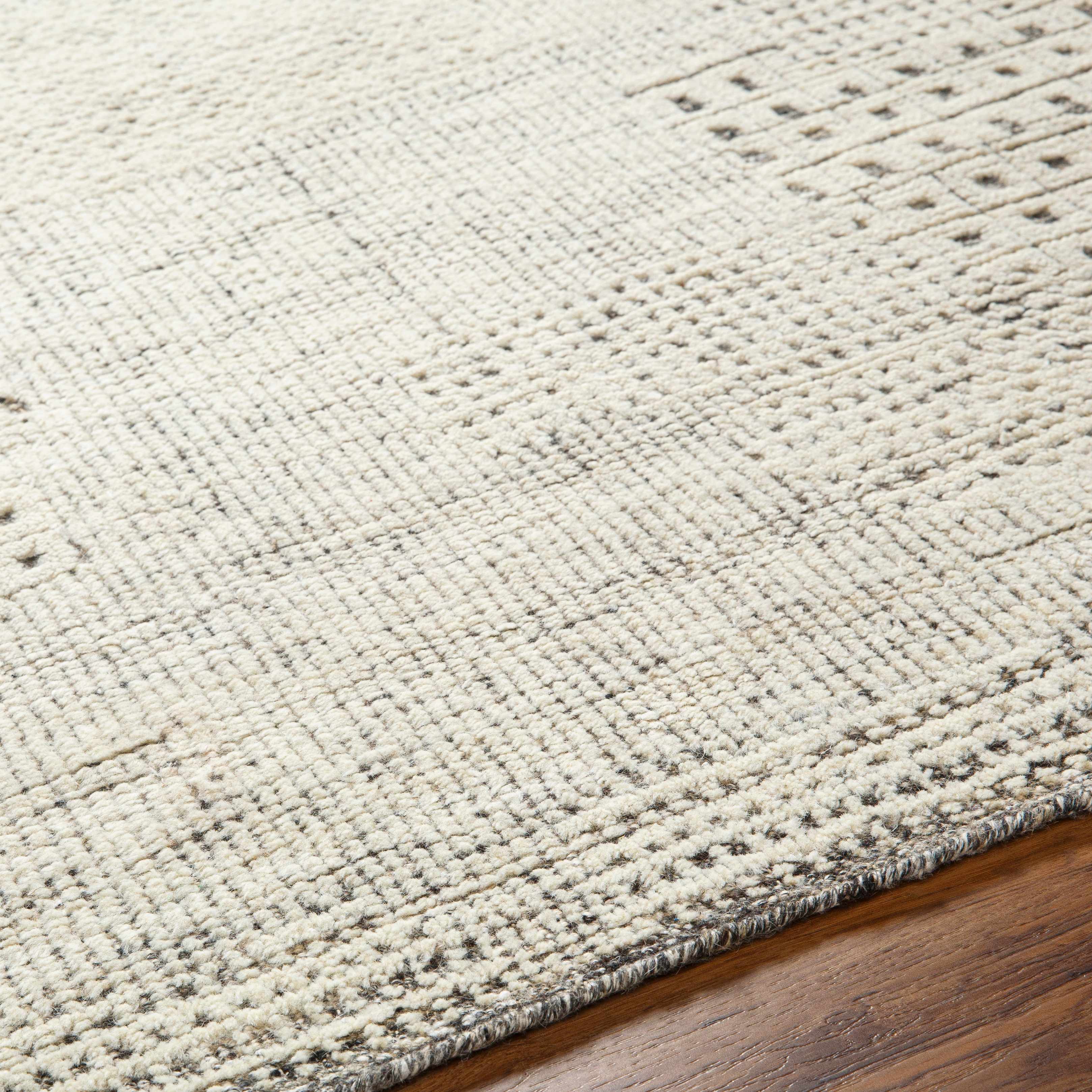 Artistic Dimensional Chic Beige Wool Hand Knotted Area Rug