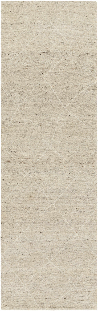 Elegant Diamond Beige Wool Hand-Knotted Area Rug