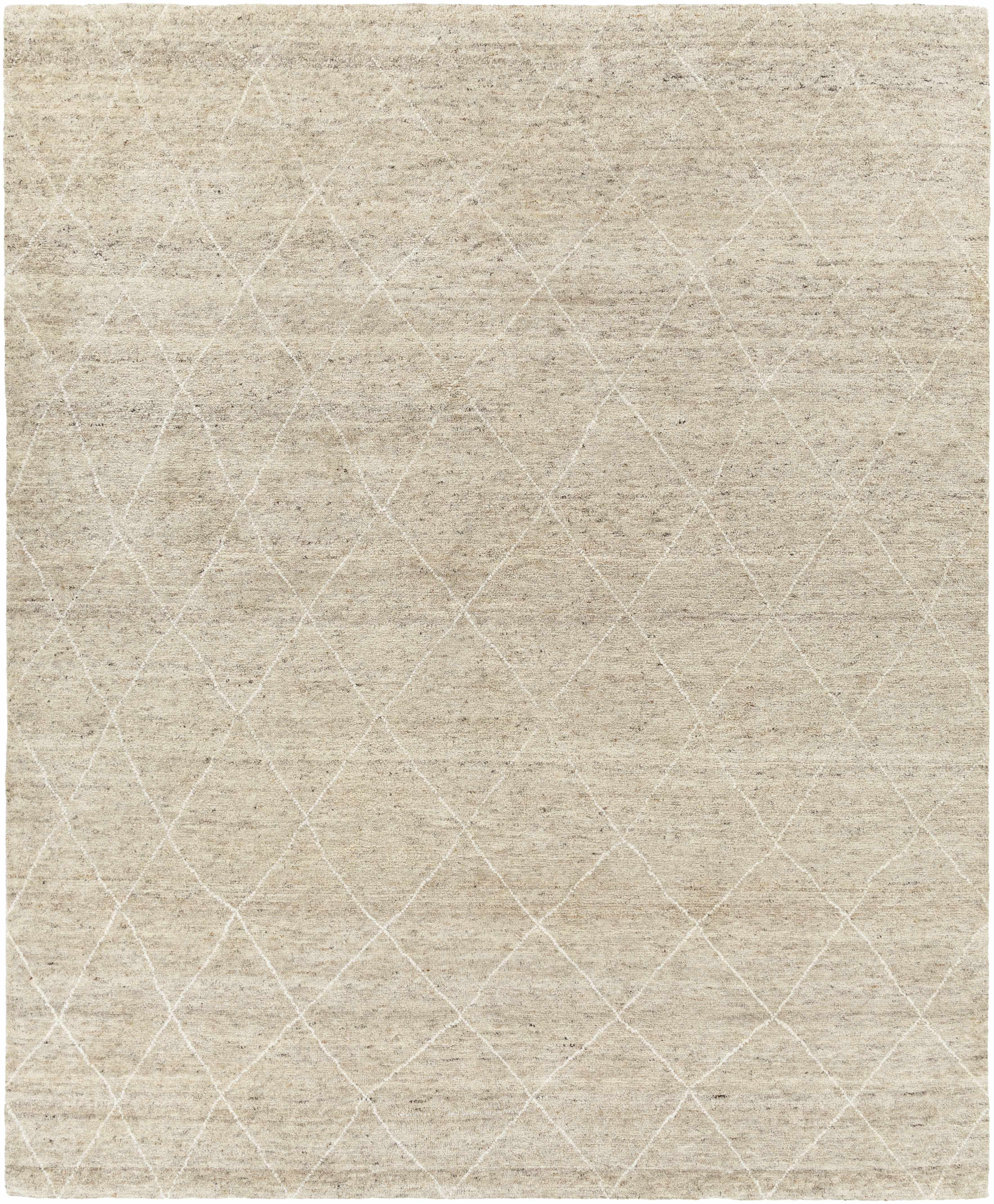 Elegant Diamond Beige Wool Hand-Knotted Area Rug